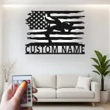 Décoration murale en métal personnalisée avec lumière LED drapeau américain pour lutteur - Cadeau sportif pour athlètes, décoration de gym ou de chambre