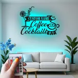 Décoration murale en métal LED personnalisée Café & Cocktails - Cadeau pour bar à domicile, cuisine ou salon