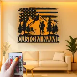 Insegna LED in metallo per pesca personalizzata | Arte da parete patriottica per pescatore | Decorazione su misura per baita e casa al lago | Regalo per pescatore