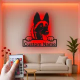 Plaque métal Berger allemand personnalisée | Décoration murale avec prénom du chien | Décor commémoratif pour animal de compagnie rétroéclairé LED pour la maison