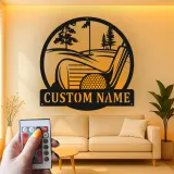 Panneau LED de golf personnalisé en métal | Décoration murale avec prénom de golfeur | Déco de cave à homme et bar à domicile | Cadeau unique pour lui