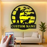 Décoration murale en métal personnalisée Chasseur et Chien avec rétroéclairage LED Cadeau pour Amateurs de Plein Air Décor de Man Cave ou de Cabane