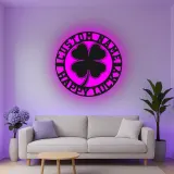 Décoration murale en métal personnalisée en forme de trèfle à quatre feuilles avec rétroéclairage LED - Cadeau irlandais pour la Saint-Patrick