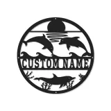 Décoration murale en métal personnalisée scène océanique avec dauphins et rétroéclairage LED cadeau pour maison de plage