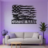 Custom Fighter Jet LED Metal Art | Personalized Military Pilot Gift | American Flag Wall Decor | Patriotic Man Cave Sign