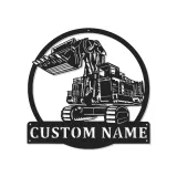 Décoration murale en métal LED personnalisée pour excavateur - Cadeau pour passionnés de construction, décoration de garage ou de bureau