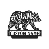 Arte mural de oso mamá | Cartel LED personalizado para cabaña de mamá | Decoración rústica de vida salvaje floral