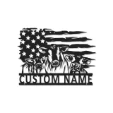 Insegna in metallo LED personalizzata con trio di mucche e bandiera americana