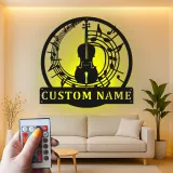 Cartel de metal personalizado con violín y notas musicales y luz LED Regalo para músicos Decoración de estudio o sala de música