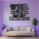 Décoration murale LED en métal pour pompier personnalisée | Plaque drapeau américain pour pièce dédiée ou bureau | Cadeau de retraite pour héros