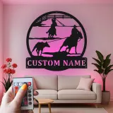 Décoration murale en métal LED personnalisée Rodeo Cowboy - Cadeau western pour lui - Décor ranch rustique