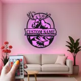 Insegna in metallo Bull Moose personalizzata | Arte murale illuminata con LED della fauna selvatica | Decorazione rustica per cabin e lodge | Regalo personalizzato per cacciatori