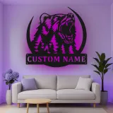 Cartel de metal LED de bosque de osos personalizado Regalo para entusiastas del aire libre Decoración de cabaña o lodge