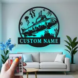 Personalisierter U-Boot LED Metall-Schild | Nautische Wandkunst | Vintage Ozean-Dekor für Marine-Veteranen oder Meeresliebhaber