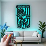 Cartel personalizado de portero de hockey | Decoración mural LED de metal personalizada | Decoración patriótica para cueva del hombre para aficionados al hockey