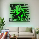 Enseigne métallique personnalisée de chèvre avec LED | Art mural personnalisé de maison de campagne | Décor de ranch avec drapeau américain pour agriculteurs