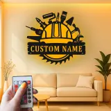 Cartel de metal personalizado con luz LED de herramientas de construcción, regalo personalizado para la decoración de talleres o garajes
