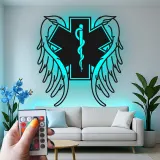 Insegna LED Star of Life | Arte in metallo personalizzata per EMT e paramedici | Simbolo medico con ali d'angelo | Regalo per primo soccorritore e decorazione per cliniche