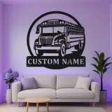 Insegna LED in metallo personalizzata scuolabus | Regalo personalizzato per autista di scuolabus | Decorazione per insegnanti | Insegna luminosa con nome