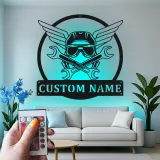 Cartel de metal personalizado de alas mecánicas con luz LED regalo para entusiastas de coches decoración de garaje