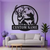 Custom Deer Hunting LED Metal Sign | Personalized Hunter & Dog Wall Art | Rustic Cabin Decor | Unique Gift for Outdoorsman