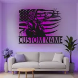 Custom Deer with American Flag Led Light Metal Wall Art Personalized Gift for Hunters Rustic Cabin Decor