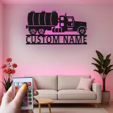 Personalized Semi Tanker Truck Sign | LED Metal Wall Art | Industrial Garage Decor for Him | Custom Trucker Gift