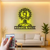 Cartel de metal personalizado con luz LED de meditación de yoga, regalo personalizado para amantes del yoga, decoración zen para sala de meditación