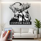 Personalisierte Metall-Wandkunst mit Elch und Wald LED-Beleuchtung – Einzigartiges Geschenk für Naturliebhaber und Hütten-Dekoration