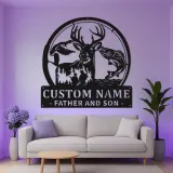 Insegna Personalizzata per Cacciatore e Pescatore | Arte in Metallo LED per Papà | Decorazione per Fauna Selvatica Personalizzata per Padre e Figlio | Regalo per Cabina e Man Cave
