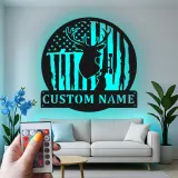 Custom Deer American Flag Led Light Metal Wall Art Hunting Gift for Him Rustic Cabin Decor