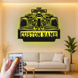 Arte murale in metallo per auto F1 personalizzata con luce LED | Regalo personalizzato per appassionati di motorsport | Arredo garage e man cave