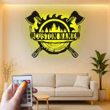 Custom Lumberjack Axe Metal Sign with LED | Personalized Forest Wall Art | Rustic Cabin & Man Cave Decor