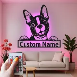 Décoration murale en métal personnalisée en forme de bulldog français avec rétroéclairage LED - Cadeau pour parents d'animaux