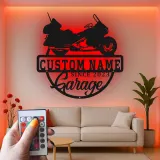 Personalized Motorcycle Garage Sign | LED Metal Wall Art for Man Cave | Custom Biker Dad Gift | Cruiser Bike Decor