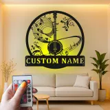 Cartel de metal LED de notas musicales de banjo personalizado, regalo para músicos, decoración para sala de música