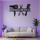 Enseigne LED pour coiffeur | Décor de salon en métal personnalisé avec nom | Cadeau personnalisé pour coiffeur et décoration murale pour studio beauté