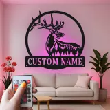 Personalisierte LED-Metall-Wandkunst mit Elch – Jagdgeschenk für Ihn, rustikale Hüttendeko