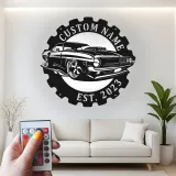 Décoration murale en métal personnalisée pour voiture de muscle avec rétroéclairage LED - Cadeau pour passionnés de voitures - Décor de garage