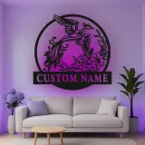 Décoration murale en métal personnalisée Phoenix et Floral avec rétroéclairage LED - Cadeau pour couples pour la chambre ou le salon