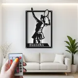 Custom Female Tennis Player Led Light Metal Wall Art Personalized Gift for Tennis Enthusiasts Game Room Decor