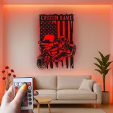 Art Métal LED Moto Personnalisé | Panneau Biker Drapeau Américain | Décor de Garage & Man Cave | Cadeau Unique pour Motard