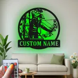Custom Bow Hunter Led Light Metal Wall Art Personalized Gift for Archers Man Cave or Hunting Lodge Decor