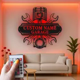 Insegna LED personalizzata per garage | Insegna in metallo personalizzata per meccanici | Regalo per papà appassionato di auto | Decorazione officina