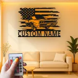 Custom Muscle Car Metal Sign | American Flag LED Wall Art | Personalized Garage Decor | Retro Auto Man Cave Gift