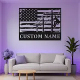 Lineman American Flag Metal Sign | Custom LED Wall Art | Personalized Gift for Electrician | Patriotic Home Decor
