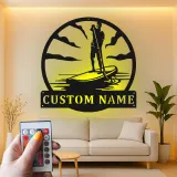 Insegna in metallo LED per Paddle Board | Insegna SUP personalizzata | Decorazione costiera su misura per casa al mare e casa al lago