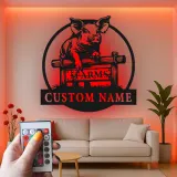 Panneau de Ferme de Cochon Personnalisé | Décoration Murale en Métal LED | Cadeau pour Agriculteur et Décor Rustique de Ferme