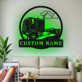 Custom Semi Truck Metal Sign | Personalized LED Wall Art for Truckers | Big Rig Garage Decor | Gift for Drivers