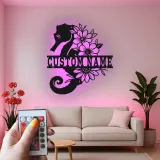 Custom Seahorse Name Sign | Floral Metal Wall Art with LED | Ocean Decor for Beach House | Personalized Nautical Gift